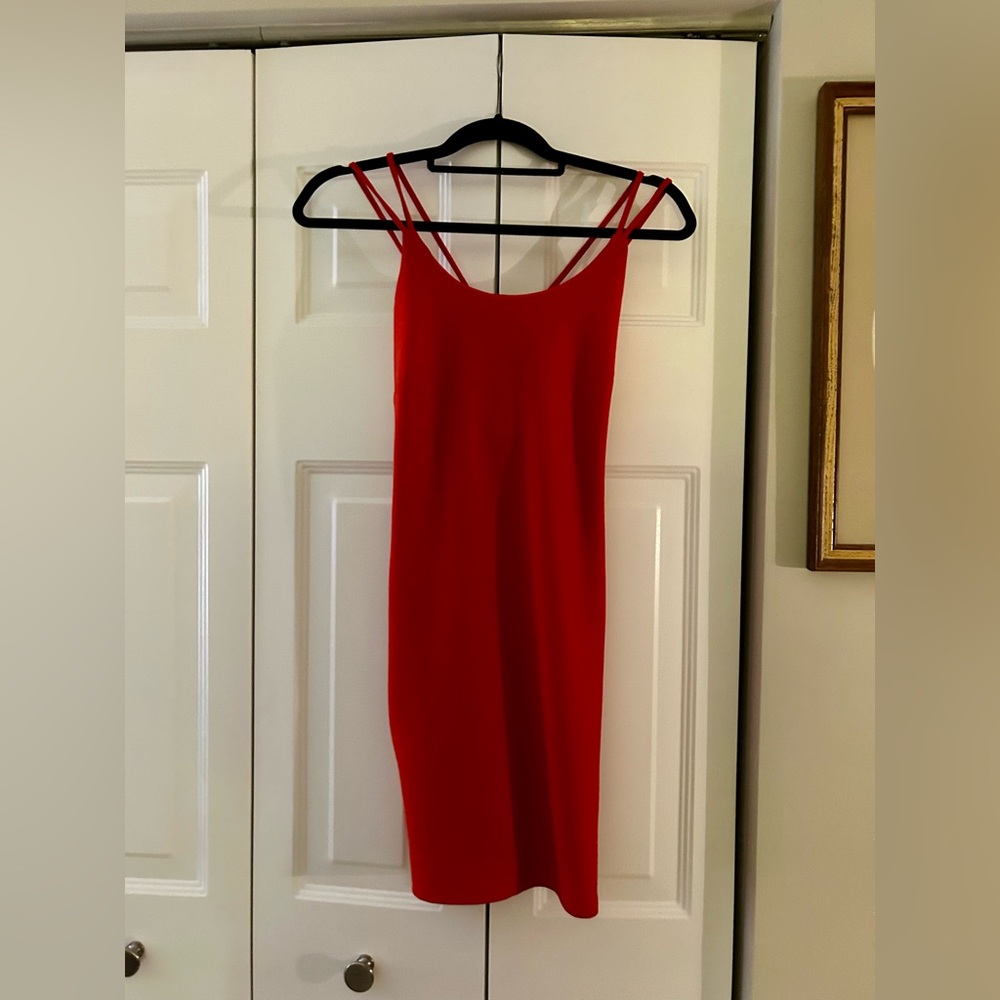 Favlux Women’s Sz S Red Mini Club Cocktail Date Night Dress W/ Back Cross Detail